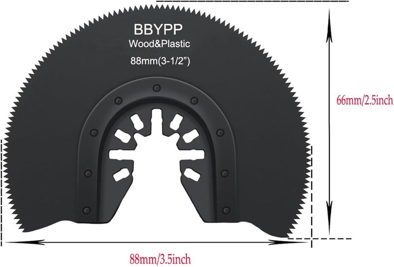BBYPP 7pcs Semi Circular Oscillating Saw Blades for Cutting Wood Plastic Soft Metal, 3-1/2 Inch (88mm) Oscillating Multitool Quick Release Saw Blades Fit Most of Oscillating Tool - Image 2